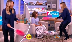 WATCH: Patsy Kensit causes CHAOS on Lorraine studio and ATTACKS host