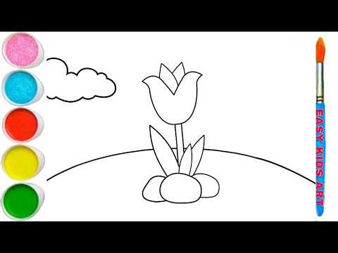 🌷 Easy Tulip Flower Drawing & Coloring for Kids 🎨 | Step by Step
