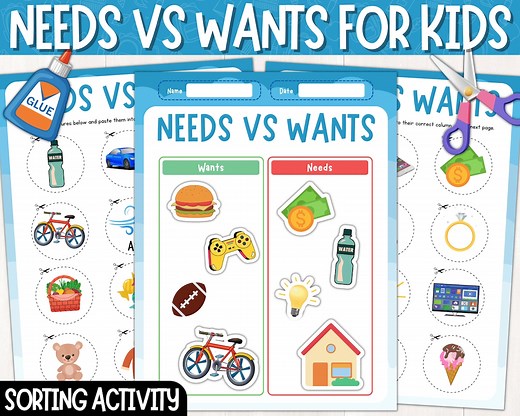 Needs Vs. Wants Sort Worksheets | Cut and Paste Activity | Needs and Wants Sorting Activity | Digital Download | Printable PDF - Etsy