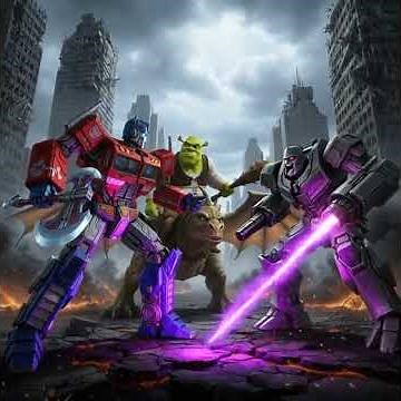 Shrek and optimus Prime versus Megatron dreamworks Paramount scene