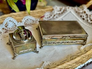 Vintage Ronson Desk Lighter and Silver Plated Box With Wooden Insert - Etsy