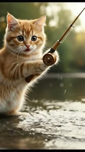 Kitten’s First Time Fishing 🎣 | Tiny Fisher, Big Heart #shortsfeed #cat #viral