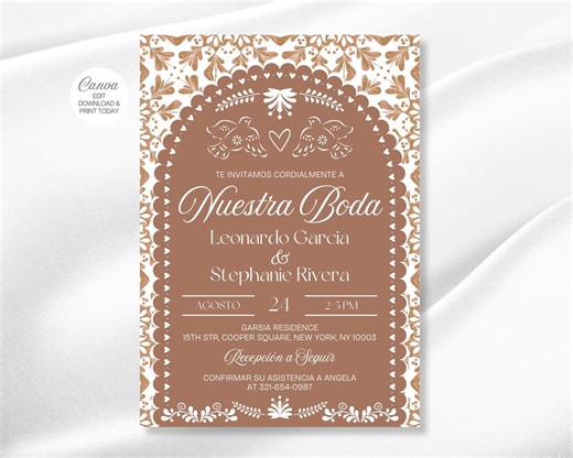 Nuestra Boda Wedding Invitation: Mexican Papel Picado Terracotta Design (canva Editable, Digital Download) - Etsy