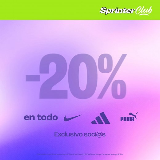  -20% en Nike, adidas y Puma — solo para socios. ¡Hazte socio gratis y anticípate al Black Friday! Disponible online y en tienda física.⚡ | Sprinter | Facebook