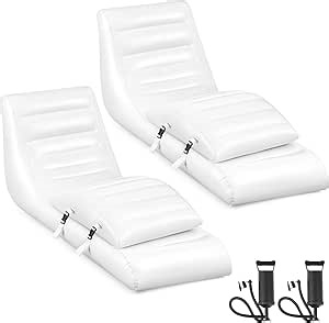 Juexica 2 Pack Inflatable Pool Lounge Chairs for Adults, Multi-use Recliner with Footrest and Pump, Ideal for Shallow Pools, Deck Lounging Floating Relaxation Under 9 Inch Water Depth