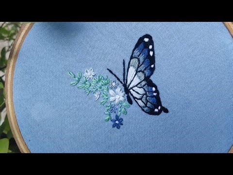 butterfly and flower embroidery| beautiful embroidery work #embroidery #diyembroidery