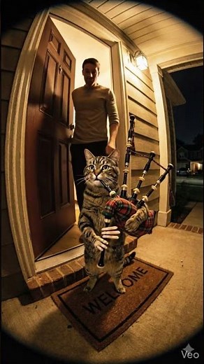 Cat Plays Bagpipes | Homeowner Reacts with happy Face