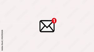 envelope icon in white screen. message file, incoming notification, Sending mail sign, Email notification symbol, Envelope line, new email inbox notification animation.