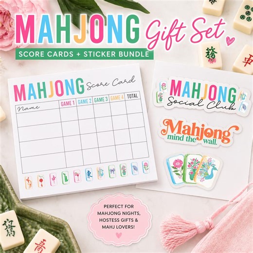 Mahjong Gift Set – Score Card Notepad + Sticker Bundle, Mahjong Hostess Gift, Game Night Accessories, Mahj Lover Gift - Etsy