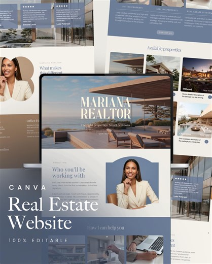 Real Estate Website Template for Real Estate Agents, Canva Real Estate Template. - Etsy