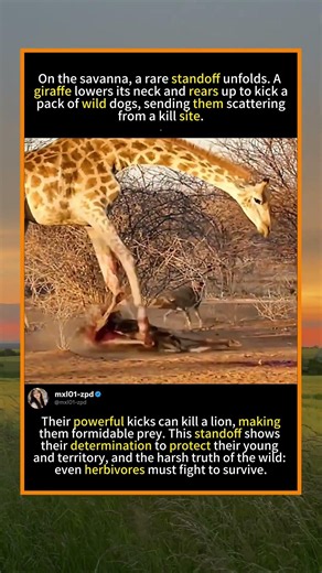 .Giraffe vs. Wild Dogs: The Deadly Kick#GiraffeVsWildDogs #AfricanWildlife #PredatorVsPrey