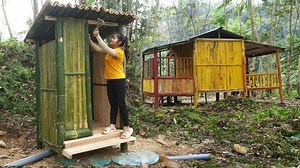 Building a toilet (Wc) out of bamboo, septic tank system made of iron barrels | Ly Hoang Linh | Free Bushcraft