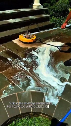 Satisfying Pressure Washing Process | Rotary Surface Cleaner Restoring Stone Patio