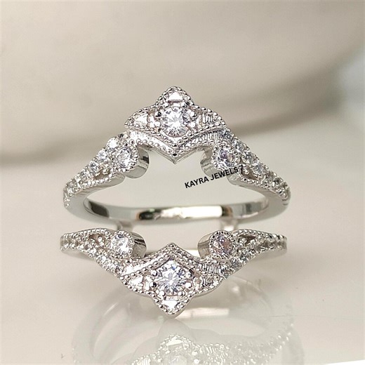 Vintage Ring Enhancer Round Diamond Wrap Ring Guard in 925 Sterling Silver Ring Jacket for Women Engagement Ring Enhancer Gift for Her - Etsy