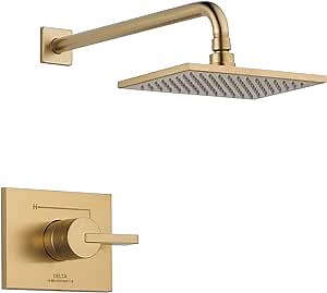 Delta Vero 14 Series Rain Shower Faucet Set, Brushed Gold Shower Head and Handle Set, Valve Trim Kit, Champagne Bronze T14253-CZ-WE (Valve Not Included)