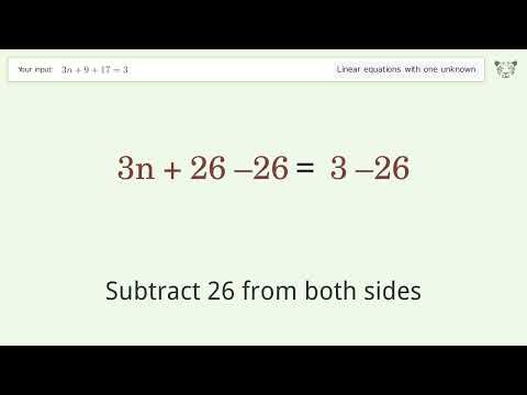 Solve 3n+9+17=3: Linear Equation Video Solution | Tiger Algebra
