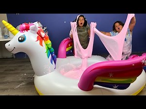 10 GALLONS OF SUPER FLUFFY SLIME IN A GIANT UNICORN POOL
