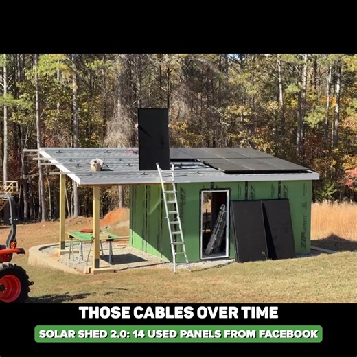 Scott on Instagram: "Product links and discount codes on our Facebook Page. I scored fourteen used ~6-month-old Qcells 410W panels via Facebook Marketplace, laid out 3 rows on XR rails, and flashed mounts under shingles. Two 7-panel strings in parallel feed an EcoFlow Delta Pro Ultra X through an EZ solar junction box with MC4 bulkheads. Grounded rails, tested VOC per string, and hit ~2.3 kW late day. All-in: smart mounting, safe wiring, and off-grid ready office power. My goal with Solar Shed 2