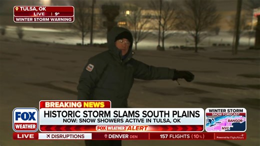 IMPACTS IMMINENT 🚨: FOX Weather Storm Specialist Mike Seidel is live from Tulsa, Oklahoma, where a massive storm system has begun moving through the area. Snow is falling and temperatures are below freezing. The city has issued an emergency declaration. Latest: #Oklahoma #snow #winterstorm #tulsa #FoxWeather | FOX Weather