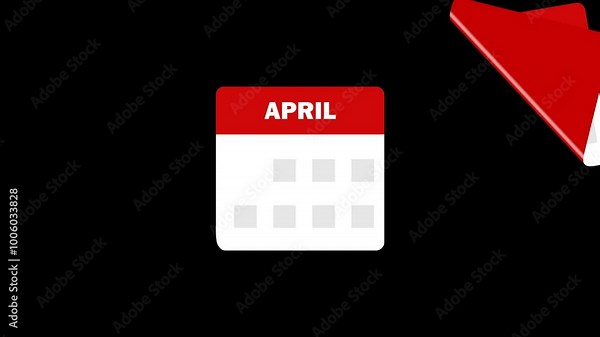 Calendar month vector icon isolated on transparent background. Red and white calendar. Calendar schedule. Business plan schedule. 4k animation