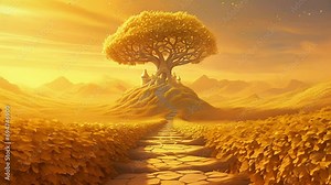 golden path, path to the golden tree, symbol of prosperity. Created with Generative AI.