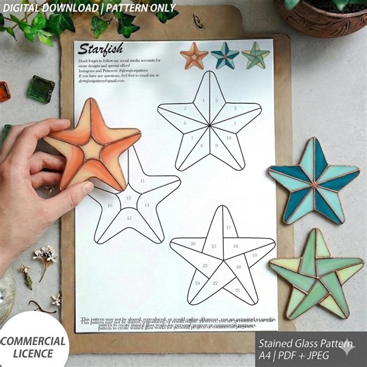 Star Fish Stained Glass Pattern PDF JPG - Etsy