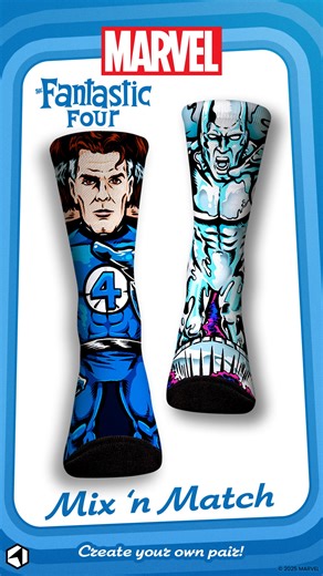 🚨 Create Your Own Pair! 🔥 Don't miss out on our NEW The Fantastic Four Comic styles! 🧦 Select your left and right design to create a custom pair! | Rock 'Em Socks