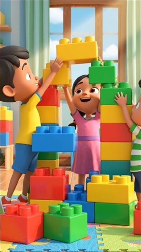 “Kids Building a Colorful Block Tower Together #KidsFun”