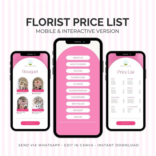 Florist Price List Template | Mobile Flower Shop Menu (canva Editable, Digital Download - Etsy