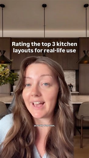 Nichole Davis | Kitchen, Bathroom and Interior Designer on Instagram: "Your kitchen layout is the most important decision you will make. It influences aesthetics, the working triangle, how you’re able to move in the space, where your sink can go, and so much more. And despite the whole back wall and island set up being *the biggest trend* f the 2010s, unless you have room for a walk in pantry, they’re just not that versatile. In fact, they’re actually quite limiting and *everything is on display