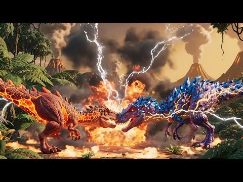 Lava Mini T-Rex vs Crystal Thunder Indoraptor, Epic Dinosaur Fight in Jurassic World, Monster Battle