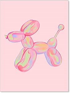 Funny Cute Balloon Dog Poster Trendy Pink Aura Gradient Wall Art Preppy Holographic Animal Canvas Prints for Girls Bedroom Wall Decor 08x10 inch Unframed