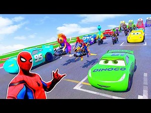 Spider-Man On A Motorcycle Ride rescue Superheroes on Bridge GTA 5 The Epic New Stunt Race!
