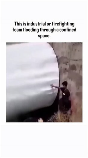 trend tok reel on Instagram: "The scene feels apocalyptic — and that’s why it works so well online. A concrete arch. A lone human silhouette. And a roaring, endless surge of white that looks alive. Your brain races for explanations: steam rupture, glacial melt, some buried machine tearing itself apart. But what you’re actually seeing is far less mythical — and somehow just as unsettling. This is industrial or firefighting foam flooding through a confined space. Foam behaves strangely at scale. D