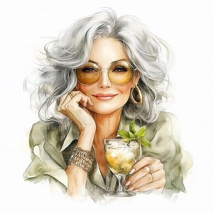10 Funny Older Woman Drinking Cocktail Clipart in Boho Style, Grandma and Cocktail, Printable Watercolor, Digital Download JPG, Junk Journal - Etsy