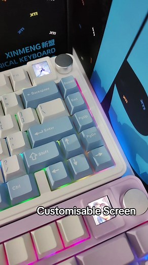 XINMENG M75 Mechanical Keyboard. #rgbkeyboard #keyboard #mechanicalkeyboard #hotswap #sideprinted #xinmeng #xinmengm75 #xinmengm75pro #tftscreen #keyboardscreen #thocky #thockykeyboard #silentkeyboard #creamykeyboards #pinkkeyboard #pbtkeycaps #wristrest