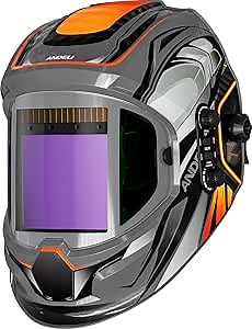 ANDELI Welding Helmet - Panoramic 180° View 3.94"X3.74",True Color Auto Darkening Welding Helmet with Light, 4 Arc Sensor, 4/5-8/9-13 Type-C Charging Moner LED