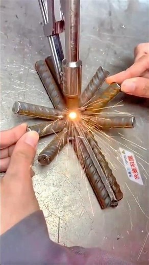 Precision spot welding steel rods into circular star formation