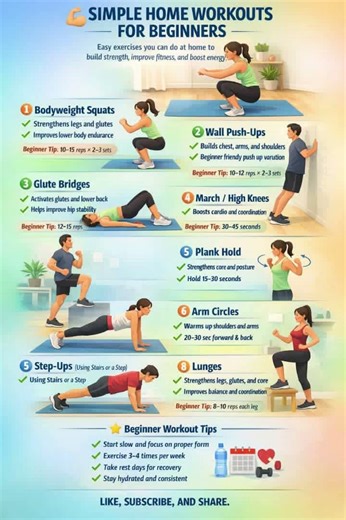 Simple Home Workouts for Beginners 💪 | Easy At-Home Exercises to Build Strength & Fitness