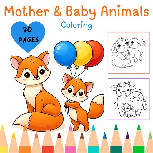 Mother & Baby Animals Coloring Pages – Printable Coloring Book for Kids | Perfect for Mothers Day! - Etsy UK