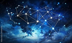 Constellation network in starry night sky for astronomy and cosmic exploration concept