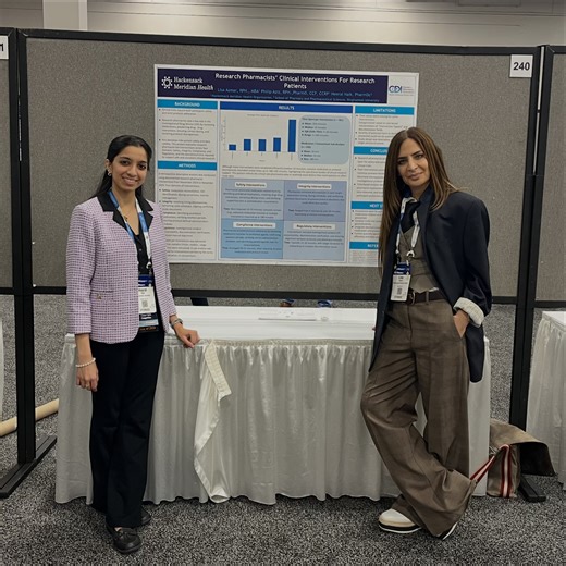 Binghamton School of Pharmacy on Instagram: "A big thank you to Hackensack Meridian Health‘s Network Director of Pharmacy Research Lisa Asmar! She was the preceptor for our P4 student Heeral Naik and assisted her on her research poster, “Research Pharmacists’ clinical interventions for research patients.” Her work was presented at this year’s ASHP Midyear in Las Vegas and we’re so proud of her! It’s always great to celebrate our work and partnership with HMH 👏"