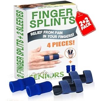 Simply Seniors Trigger Finger Splint - Set of 2 Small Splints & 2 Sleeves - Pain & Arthritis Relief - Brace for Pinky, Middle, Ring, Index Fingers - For Trigger Finger, Mallet & Broken Finger