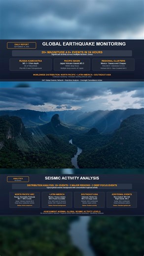 🌍 Daily Earthquake Report – September 10, 2025 🌍 In the past 24 hours, seismic activity has been steady across multiple regions worldwide. ⚠️ A magnitude 5.1 quake struck off Kamchatka, Russia. ⚠️ A magnitude 5.0 was recorded in the Volcano Islands, Japan region. ⚠️ Mexico saw repeated quakes near Oaxaca and Chiapas, the strongest a 4.6 near Puerto Escondido. ⚠️ Peru registered a 4.9 east of Tocache, while a 4.3 hit Bolivia near Challapata. ⚠️ The Banda and Maluku Seas, Vietnam’s Trà My region