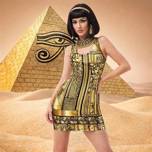 Gold Egyptian Dress Queen Egypt Bodycon Shiny Glossy Design Clubwear Women's Fitted Summer Outfit Unique Sleeveless Tight Party Mini Dresses - Etsy