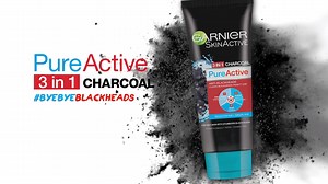 It's time to say #ByeByeToBlackheads from the 1st use with the all new Pure Charcoal 3 in 1 that can be used as a facewash, scrub & mask to visibly reduce the appearance of blackheads. | Garnier