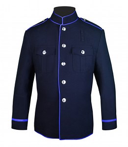 High Collar Police Honor Guard Jacket w/ Full Trim (Navy/Royal Blue) Flat Trim Sleeve
