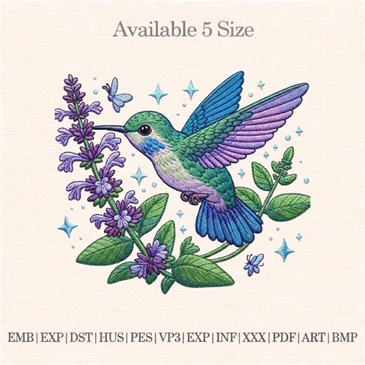 Hummingbird Embroidery Design, Colorful Bird With Flowers, Floral Hummingbird Pattern, Nature Wildlife Art, Machine Embroidery Digital File - Etsy