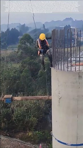 Bridge pier alignment operation: precise coordination between workers and cranes