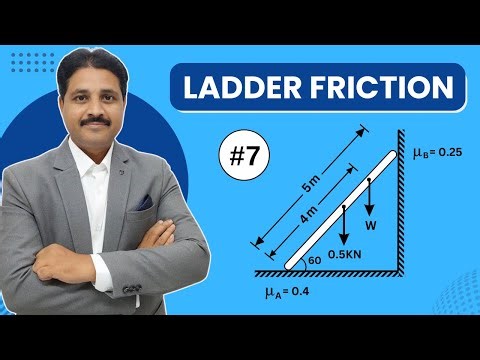 LADDER FRICTION SOLVED PROBLEM 7 IN ENGINEERING MECHANICS IN HINDI ‪@TIKLESACADEMYOFMATHS‬